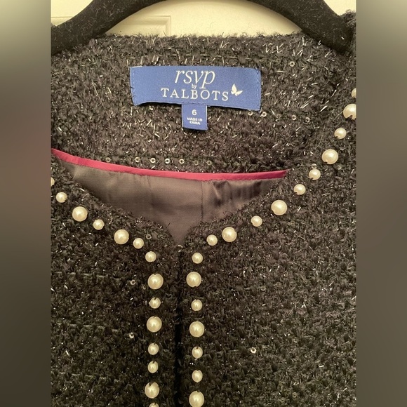 RSVP by Talbots Wool Blend Shimmer Boucle Tweed Jacket with Pearl Trim NWOT - Picture 5 of 16